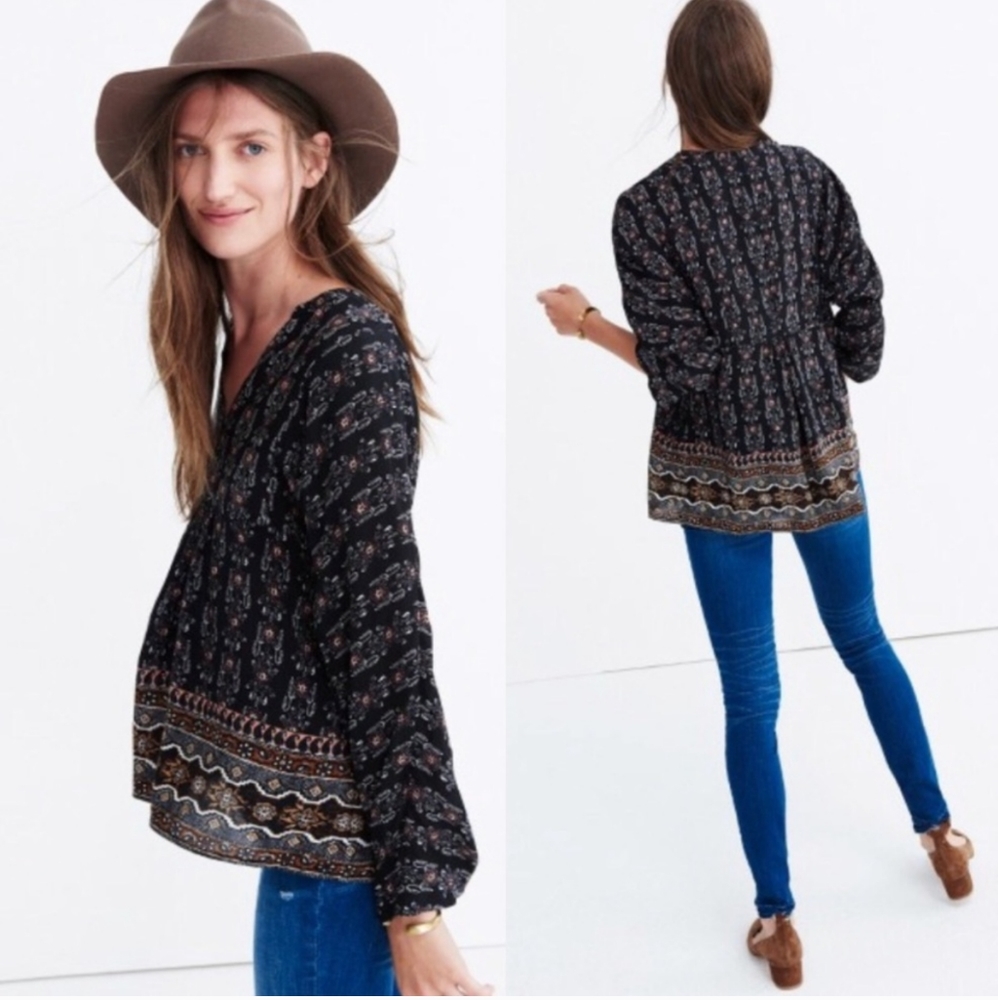 Madewell Black Floral Blouse